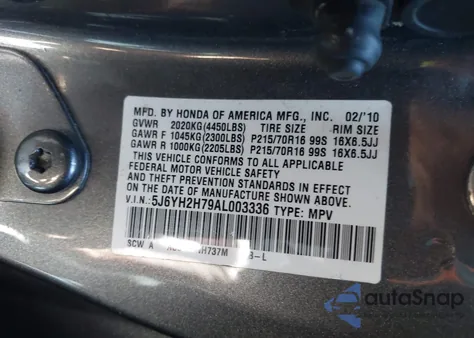 2010 Honda Element Ex from USA, damaged, VIN 5J6YH2H79AL003336
